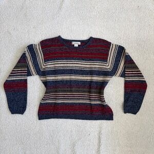 Vintage Dressbarn Striped Sweater XL Blue Red Ramie Cotton Crewneck Knit Top